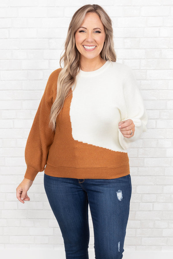 Chic Soul plus size clothing, white and rust sweater 