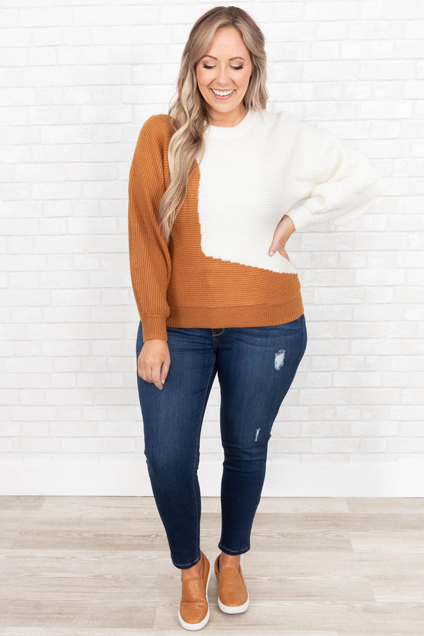 Chic Soul plus size clothing, white and rust sweater