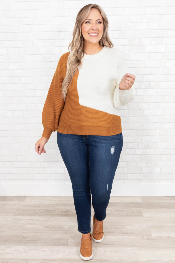 Chic Soul plus size clothing, white and rust sweater