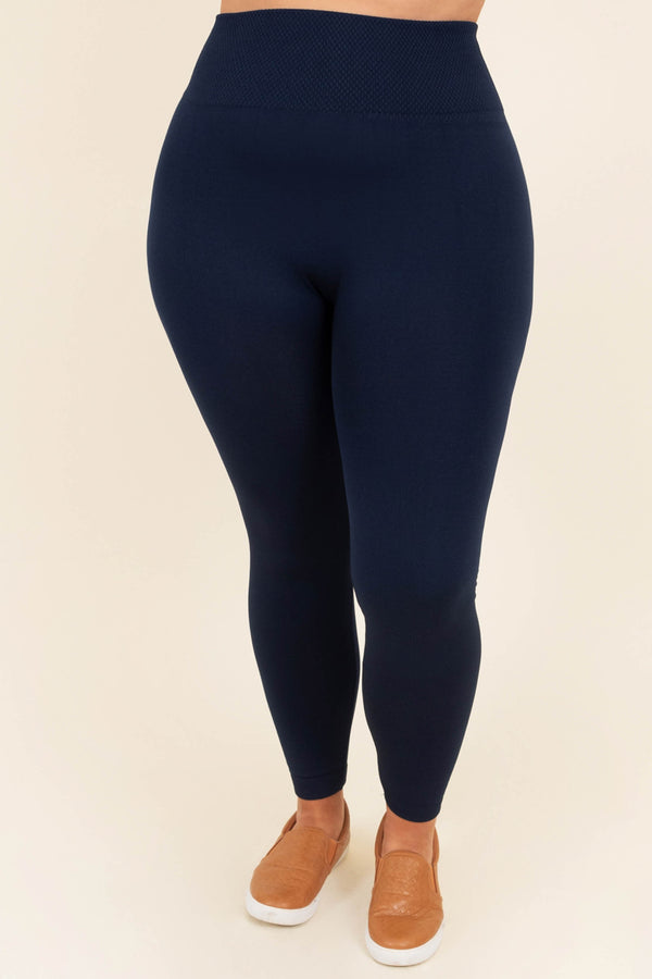 Chic Soul plus size clothing, navy solid high waisted leggings