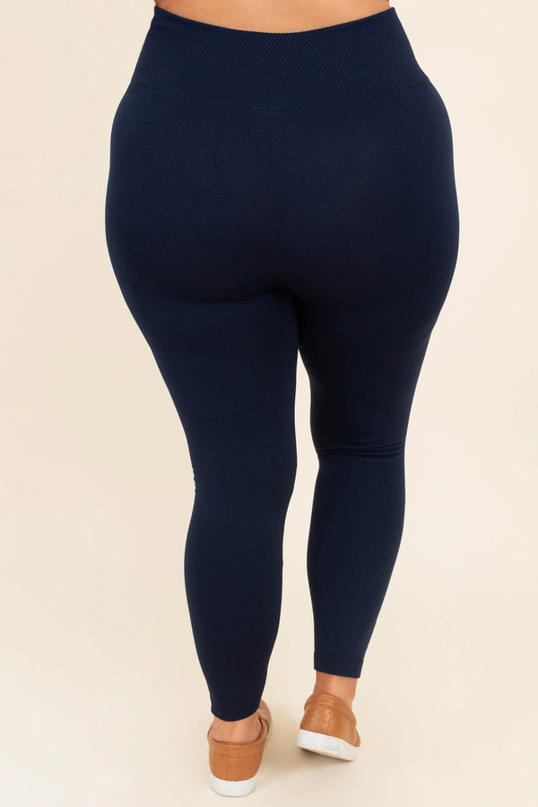 Chic Soul plus size clothing, navy solid high waisted leggings