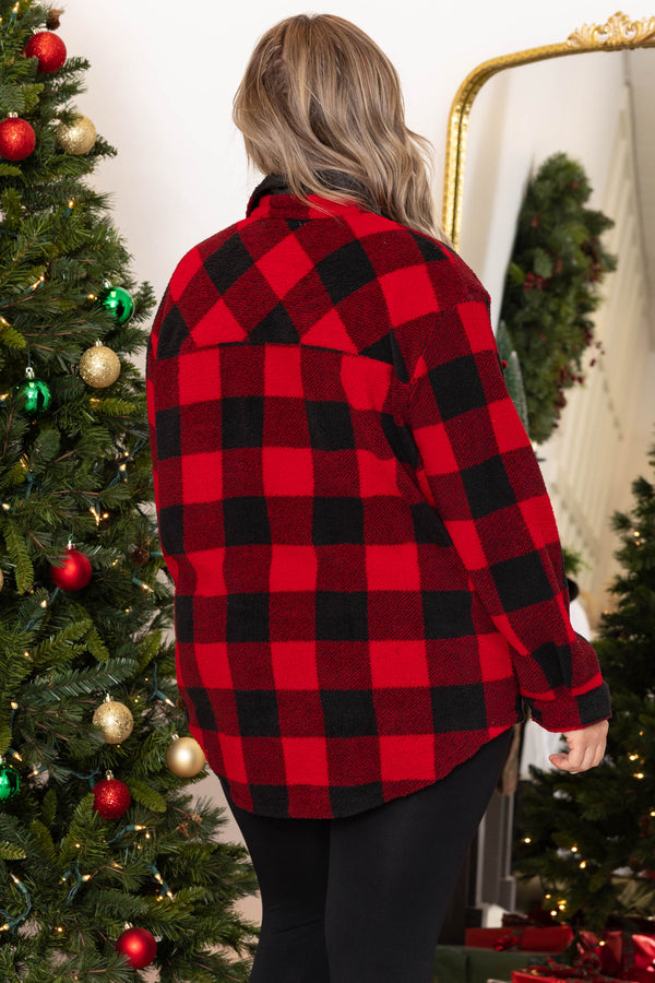 Chic Soul plus size clothing, red and black flannel jacket