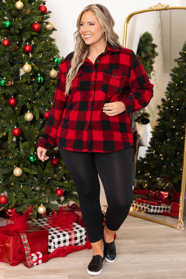 Chic Soul plus size clothing, red and black flannel jacket