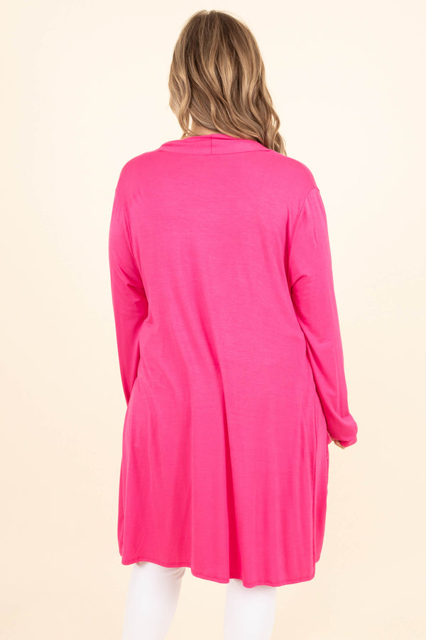 Chic Soul plus size clothing, hot pink cardigan with pockets