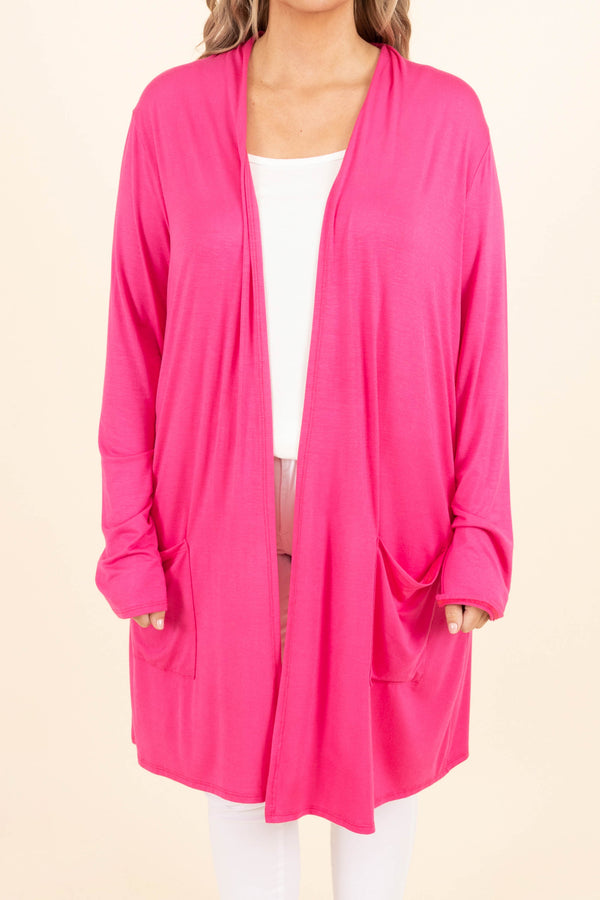 Chic Soul plus size clothing, hot pink cardigan with pockets