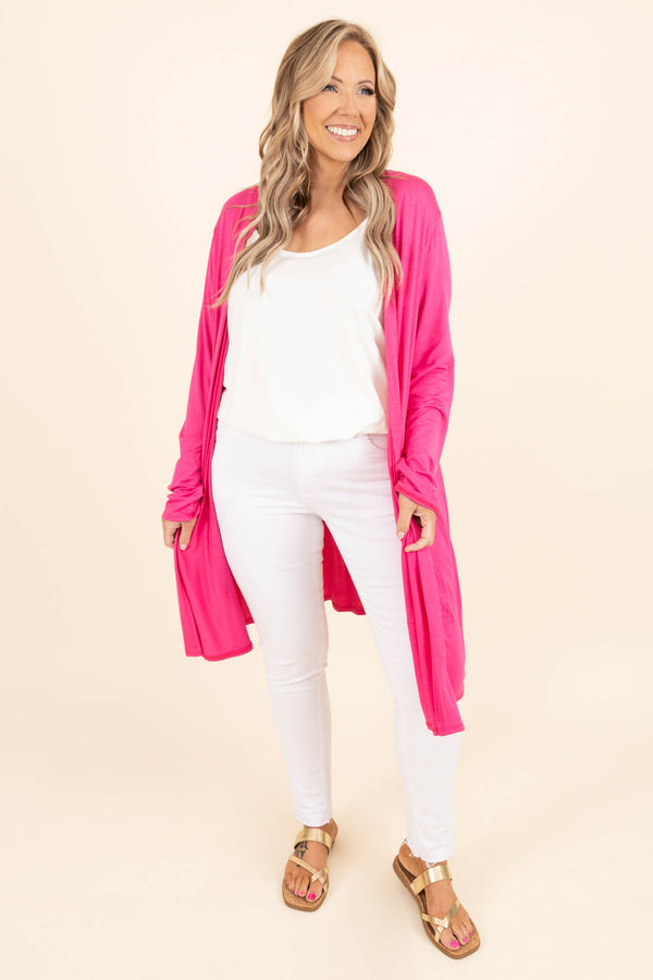 Chic Soul plus size clothing, hot pink cardigan with pockets