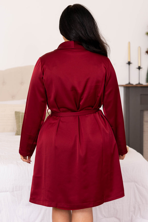 Chic Soul plus size clothing, wine solid satin robe