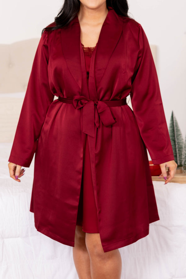 Chic Soul plus size clothing, wine solid satin robe