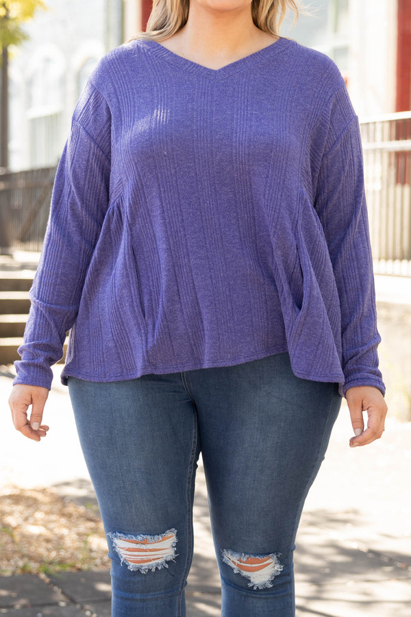 Chic Soul plus size clothing, purple v neck knit top