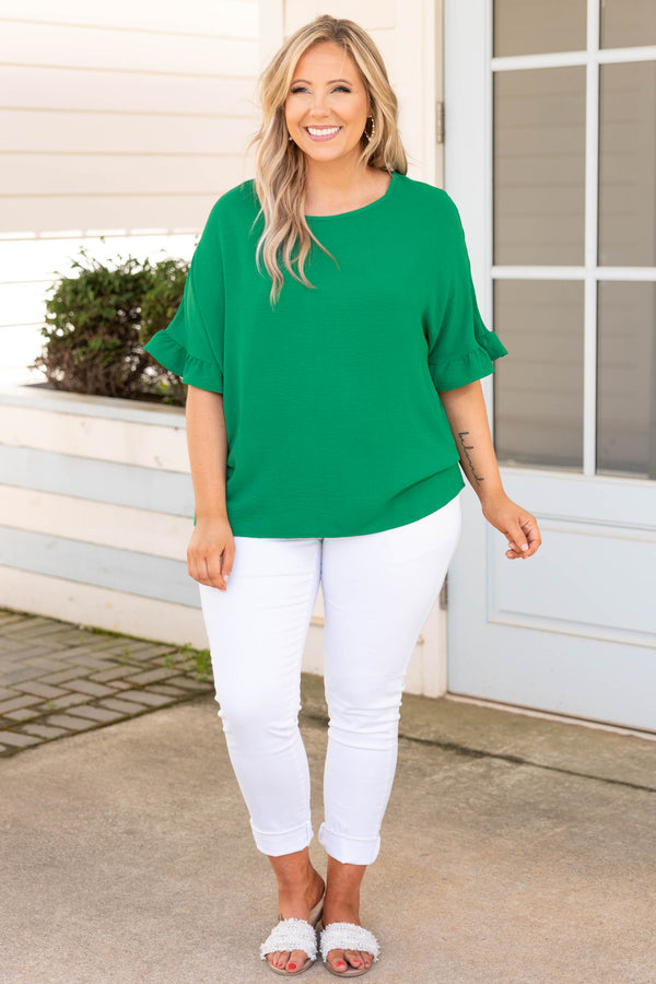 Chic Soul plus size clothing, kelly green solid half length flutter sleeves top