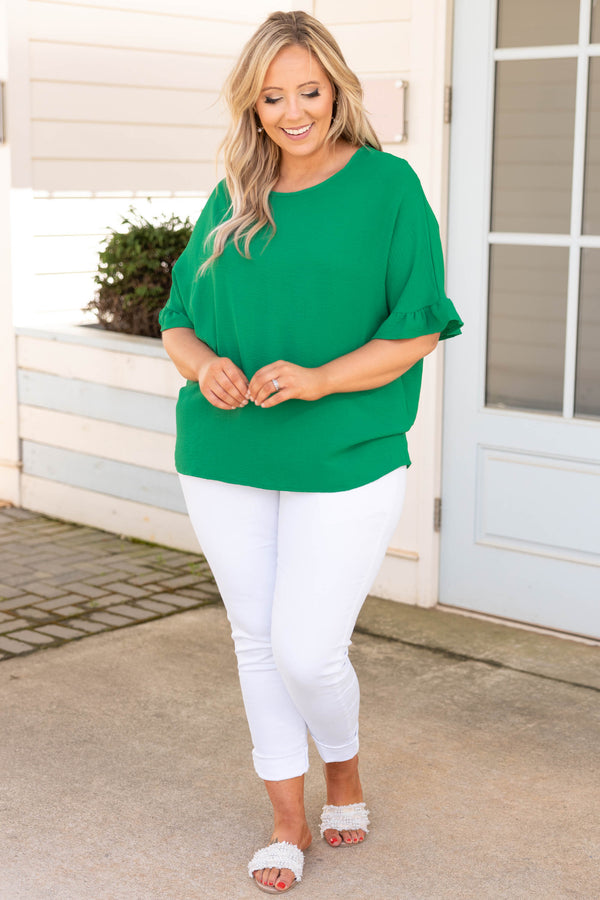 Chic Soul plus size clothing, kelly green solid half length flutter sleeves top
