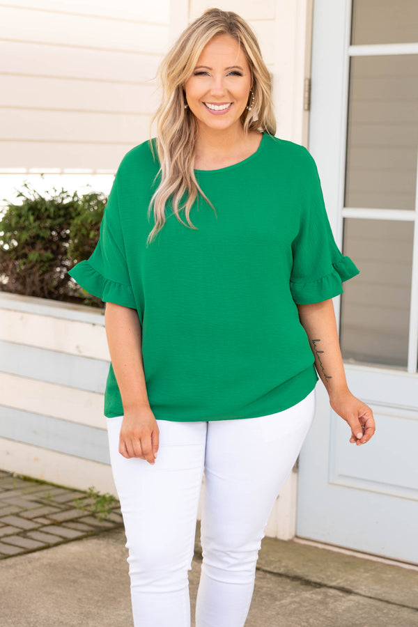 Chic Soul plus size clothing, kelly green solid half length flutter sleeves top
