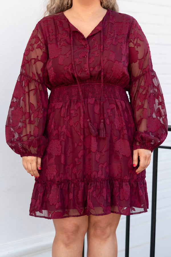 For Your Affection Dress, Burgundy