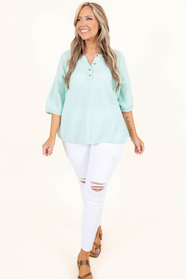 Chic Soul plus size clothing, mint knitted top with buttons