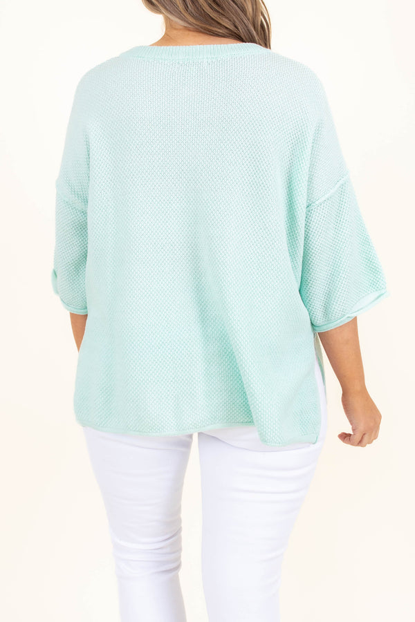 Chic Soul plus size clothing, mint knitted top with buttons