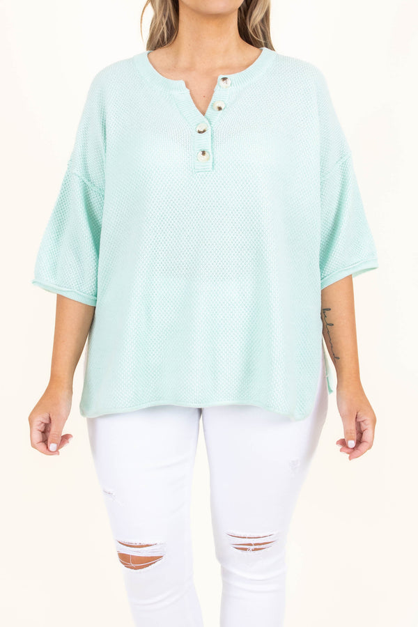 Chic Soul plus size clothing, mint knitted top with buttons