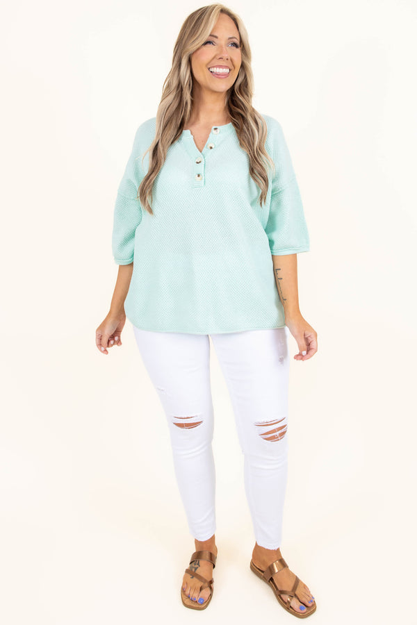 Chic Soul plus size clothing, mint knitted top with buttons