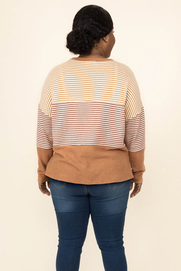 Chic Soul plus size clothing, mustard color block long sleeve top