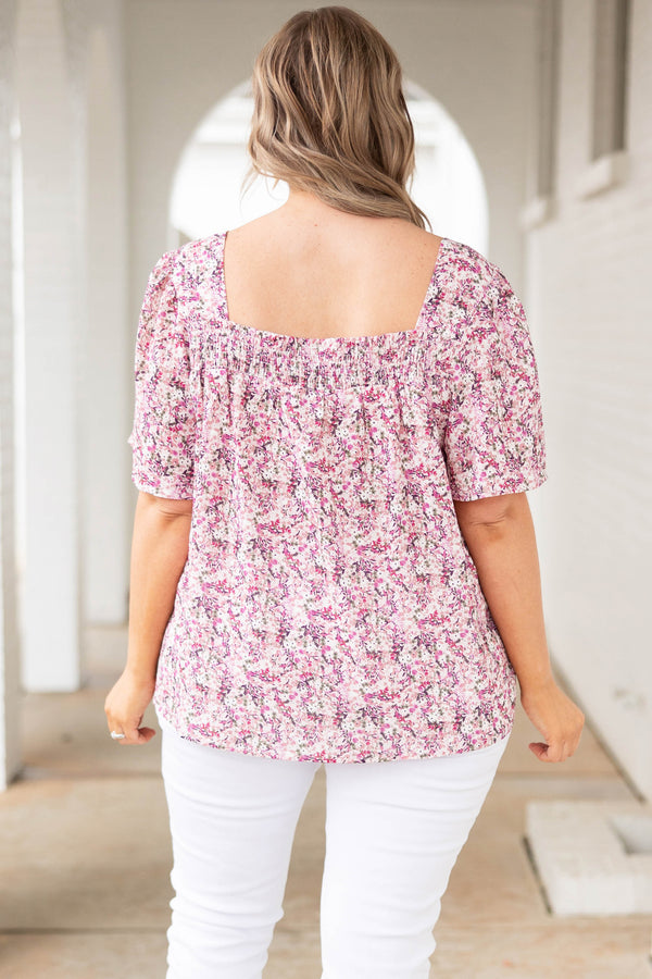 Chic Soul plus size clothing, mauve floral patterned flowy top
