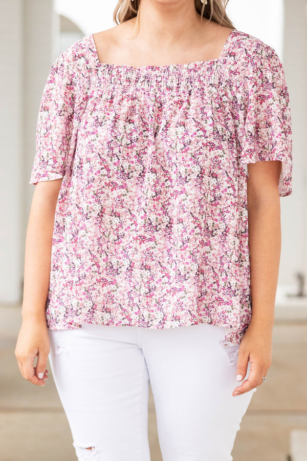 Chic Soul plus size clothing, mauve floral patterned flowy top