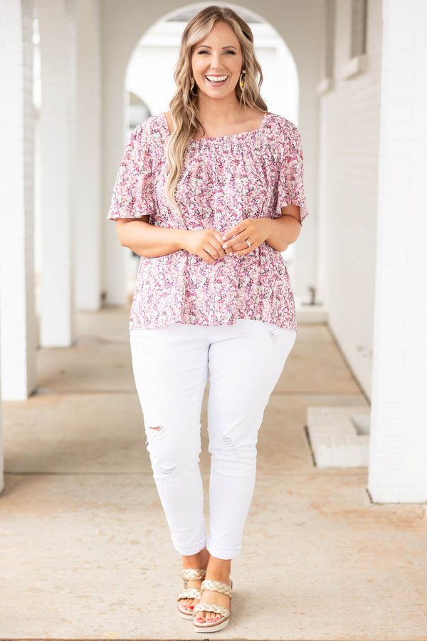 Chic Soul plus size clothing, mauve floral patterned flowy top