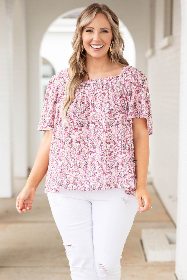 Chic Soul plus size clothing, mauve floral patterned flowy top