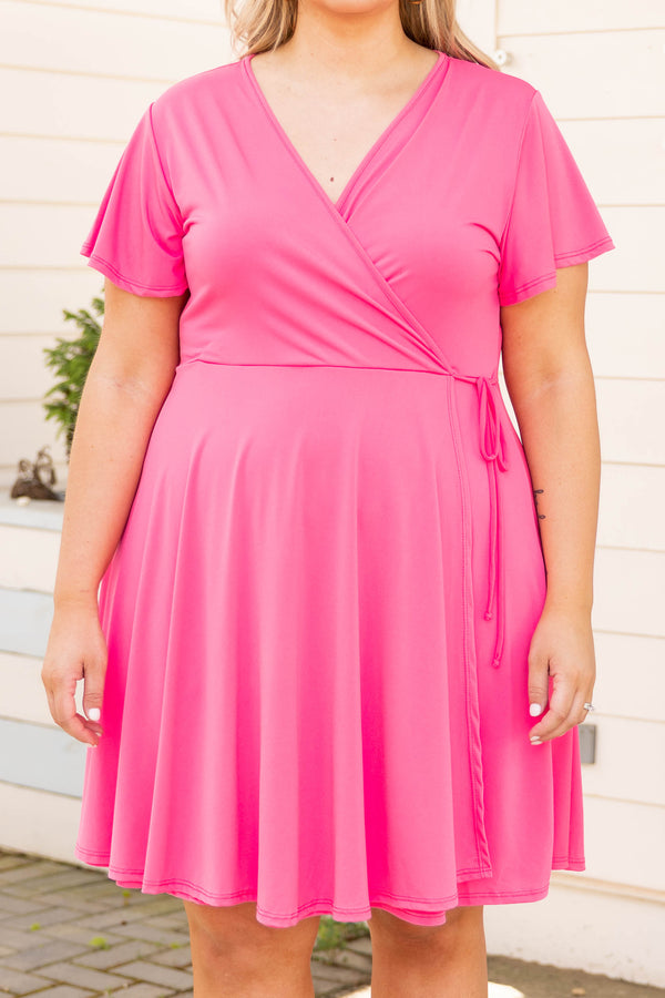 Chic Soul plus size clothing, pink short sleeve v neck dress