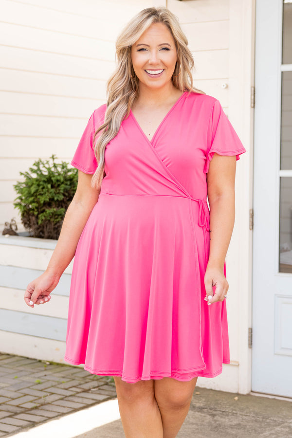 Chic Soul plus size clothing, pink short sleeve v neck dress