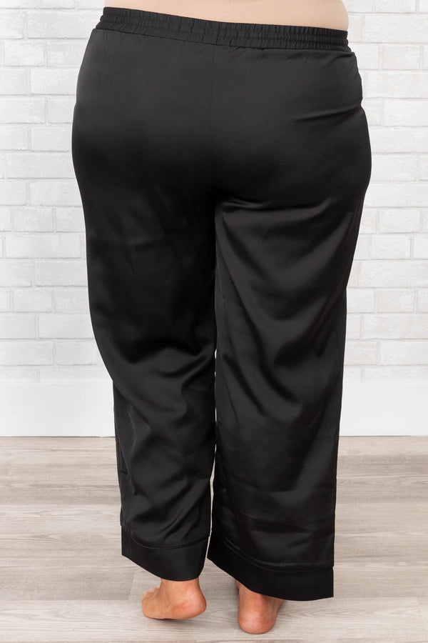 Chic Soul plus size clothing, black drawstring satin sleep pant