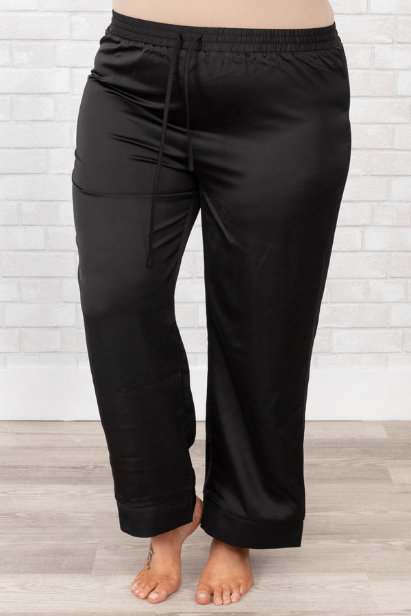 Chic Soul plus size clothing, black drawstring satin sleep pant