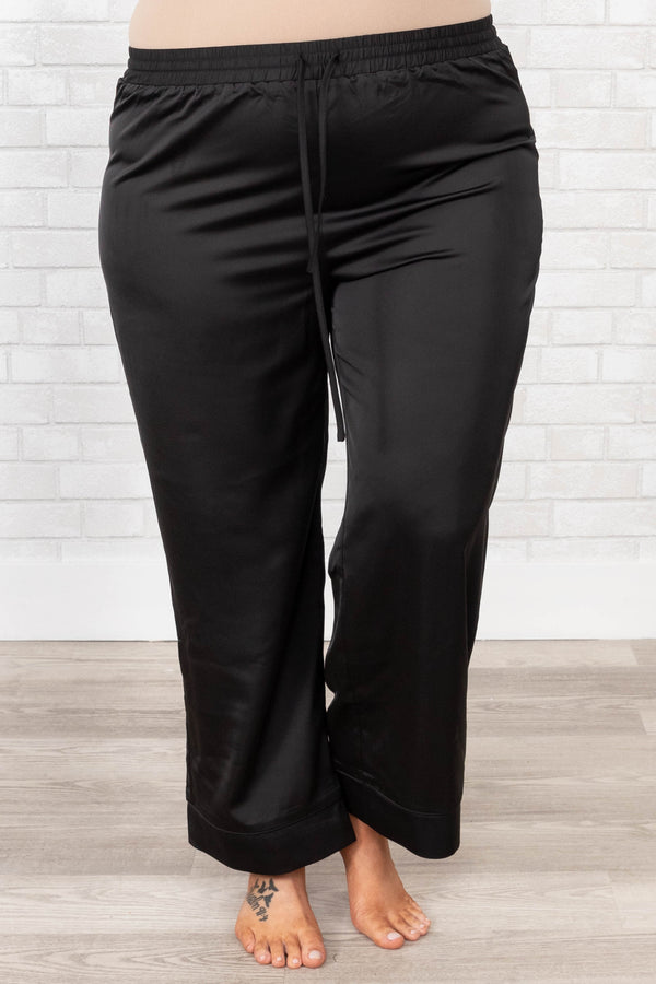 Chic Soul plus size clothing, black drawstring satin sleep pant