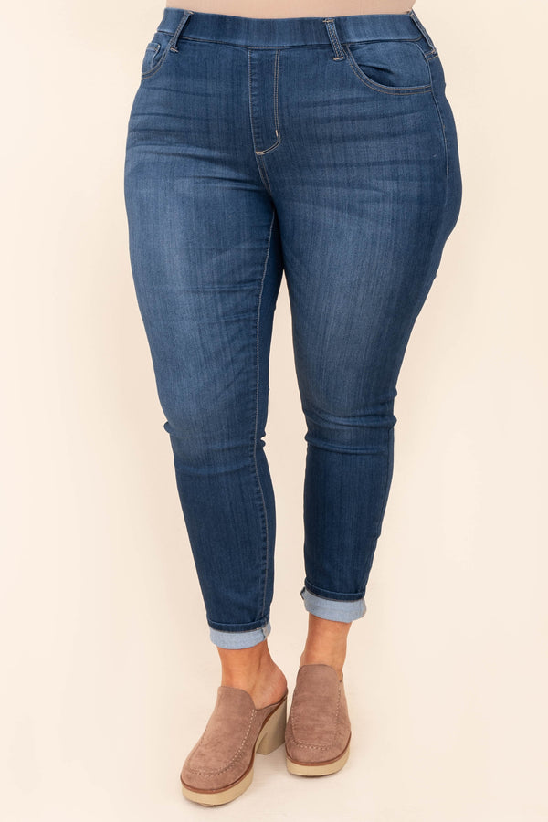 Chic Soul plus size clothing, dark wash solid denim skinny jeans