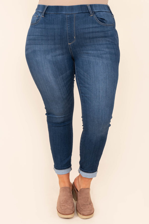 Chic Soul plus size clothing, dark wash solid denim skinny jeans