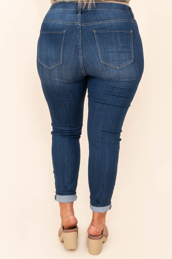 Chic Soul plus size clothing, dark wash solid denim skinny jeans