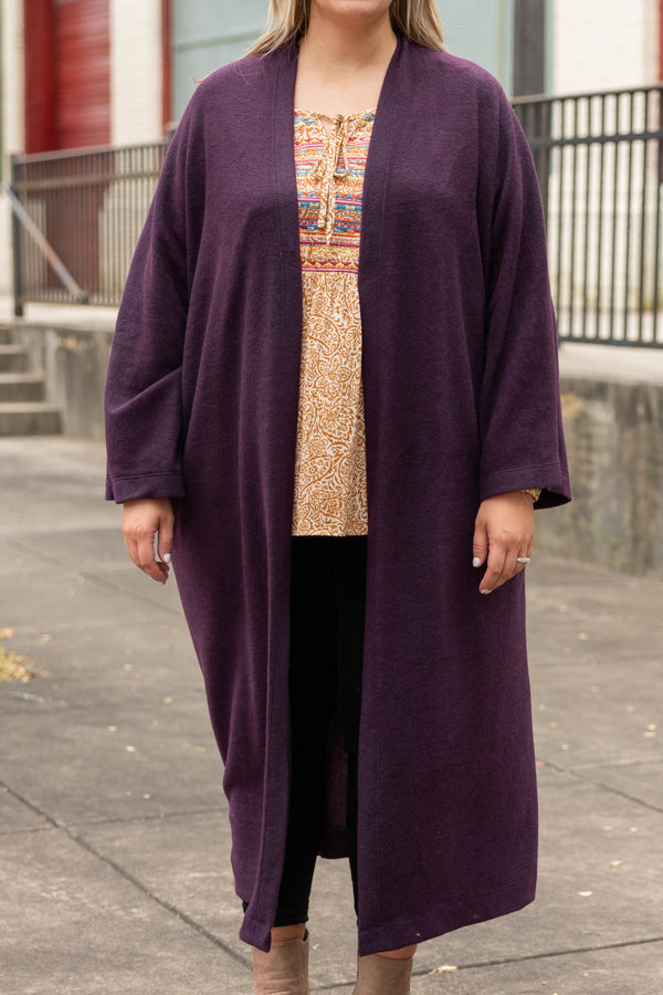 Chic Soul plus size clothing, purple floor length cardigan