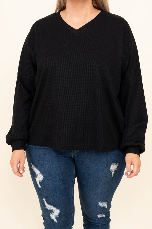 Chic Soul plus size clothing, black solid long sleeve top