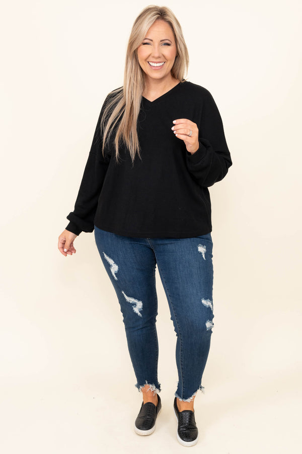 Chic Soul plus size clothing, black solid long sleeve top