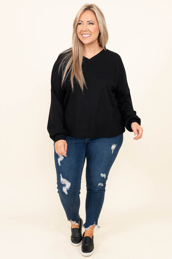 Chic Soul plus size clothing, black solid long sleeve top
