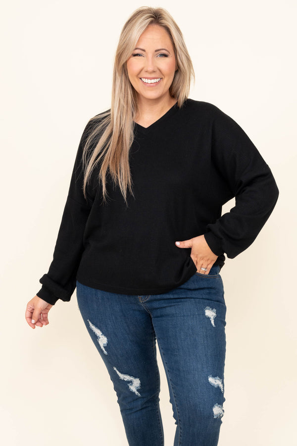 Chic Soul plus size clothing, black solid long sleeve top
