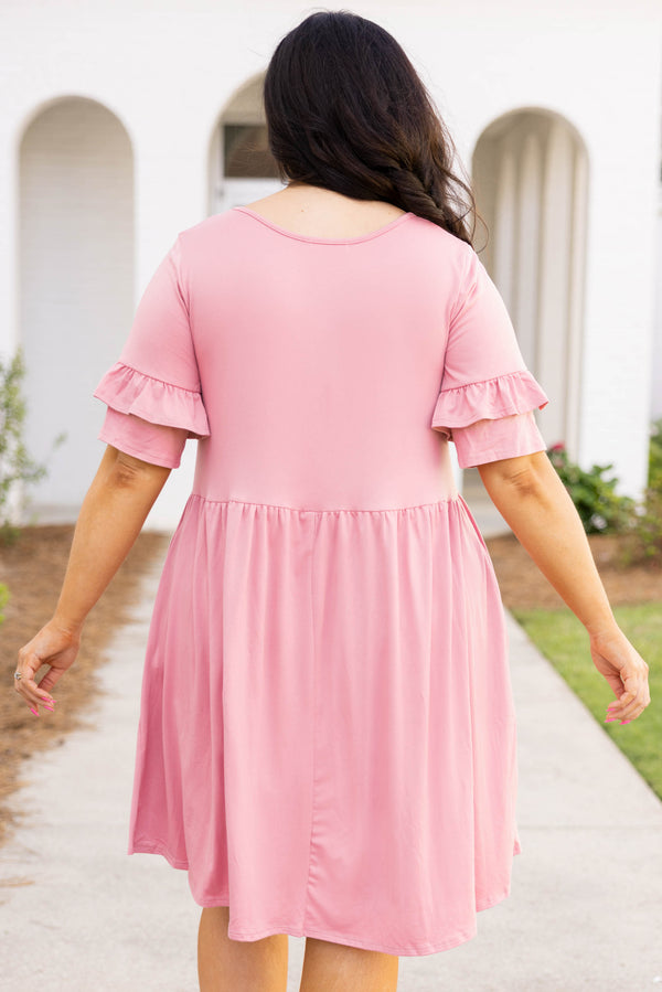 Chic Soul plus size clothing, pink short sleeve ruffle dress
