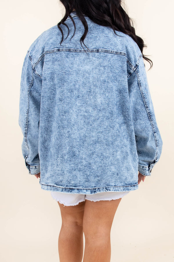 Chic Soul plus size clothing, acid wash blue denim jacket
