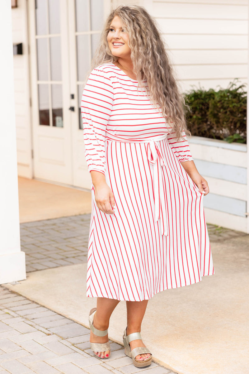 Women's Holding Hands On The Boardwalk Dress, Red | Size: 2X By Chic Soul Women's Holding Hands On The Boardwalk Dress, Red | Size: 2X By Chic Soul