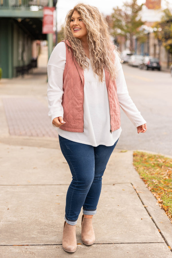 Chic Soul plus size clothing, pink quilted zip up vest