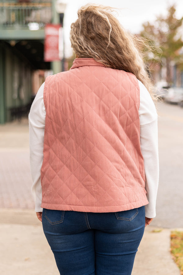 Chic Soul plus size clothing, pink quilted zip up vest