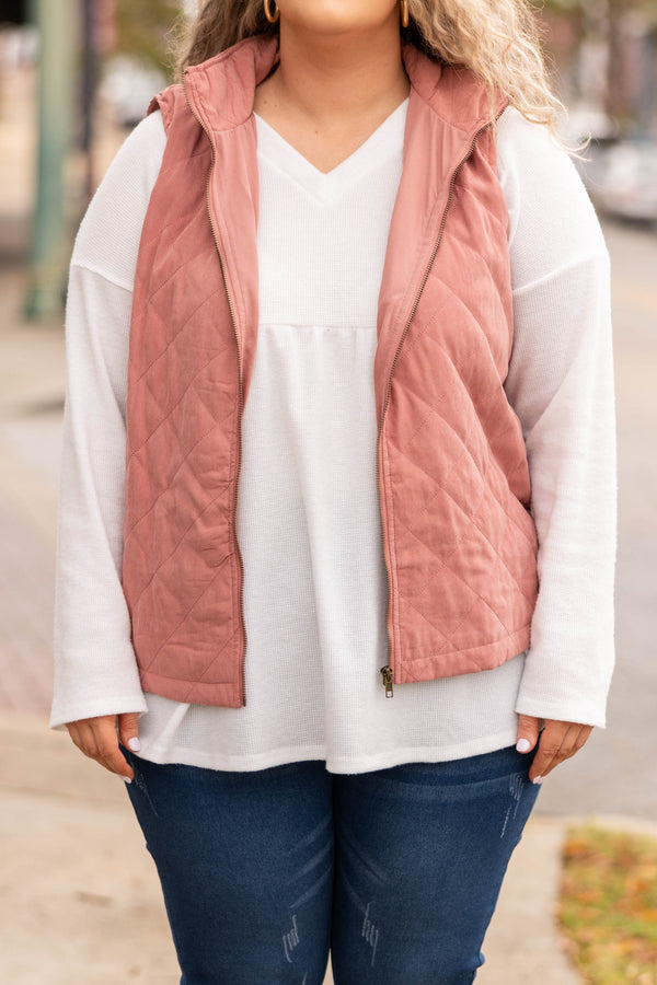 Chic Soul plus size clothing, pink quilted zip up vest