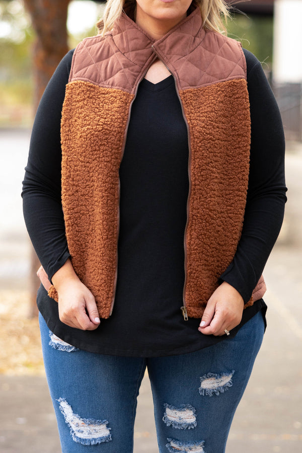 Chic Soul plus size clothing, gingerbread solid zip up vest