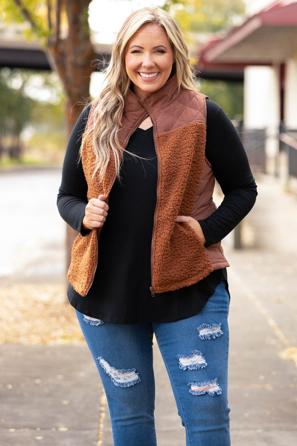 Chic Soul plus size clothing, gingerbread solid zip up vest