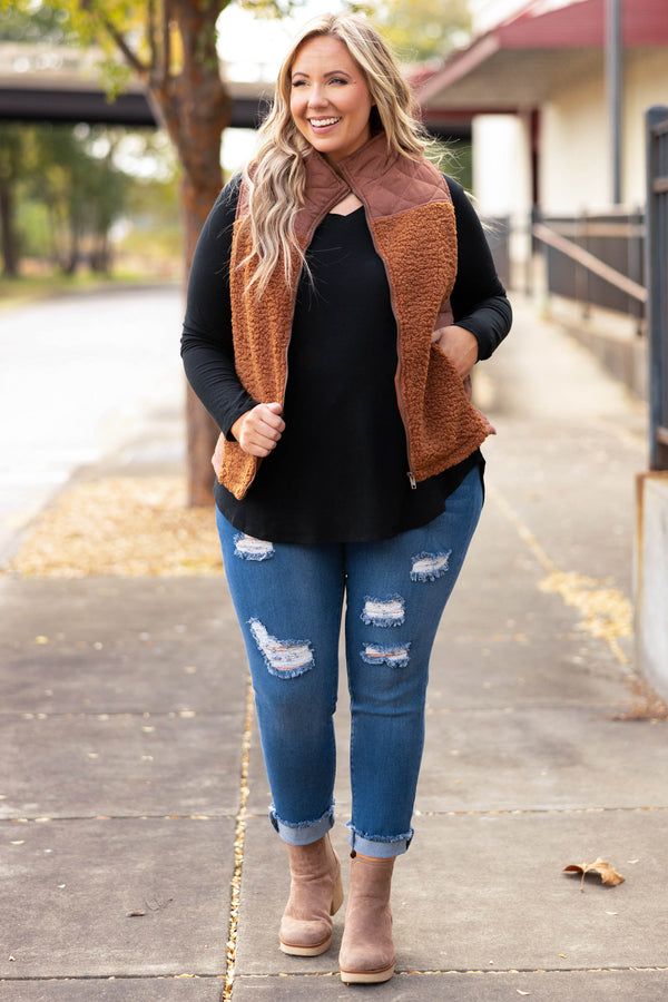 Chic Soul plus size clothing, gingerbread solid zip up vest