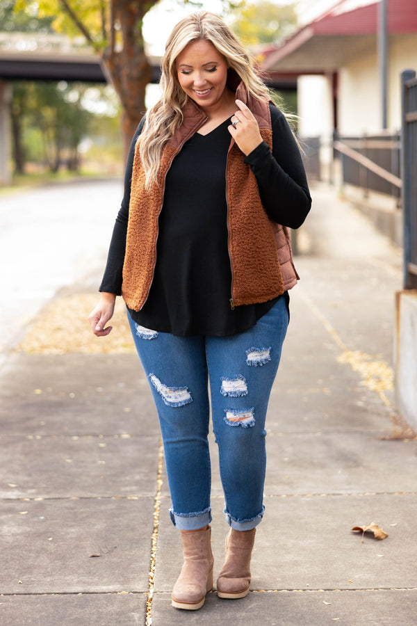 Chic Soul plus size clothing, gingerbread solid zip up vest