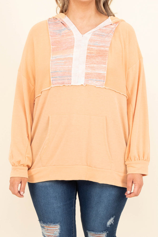 Chic Soul plus size clothing, manila coral long sleeves top with multicolor detailing on the front